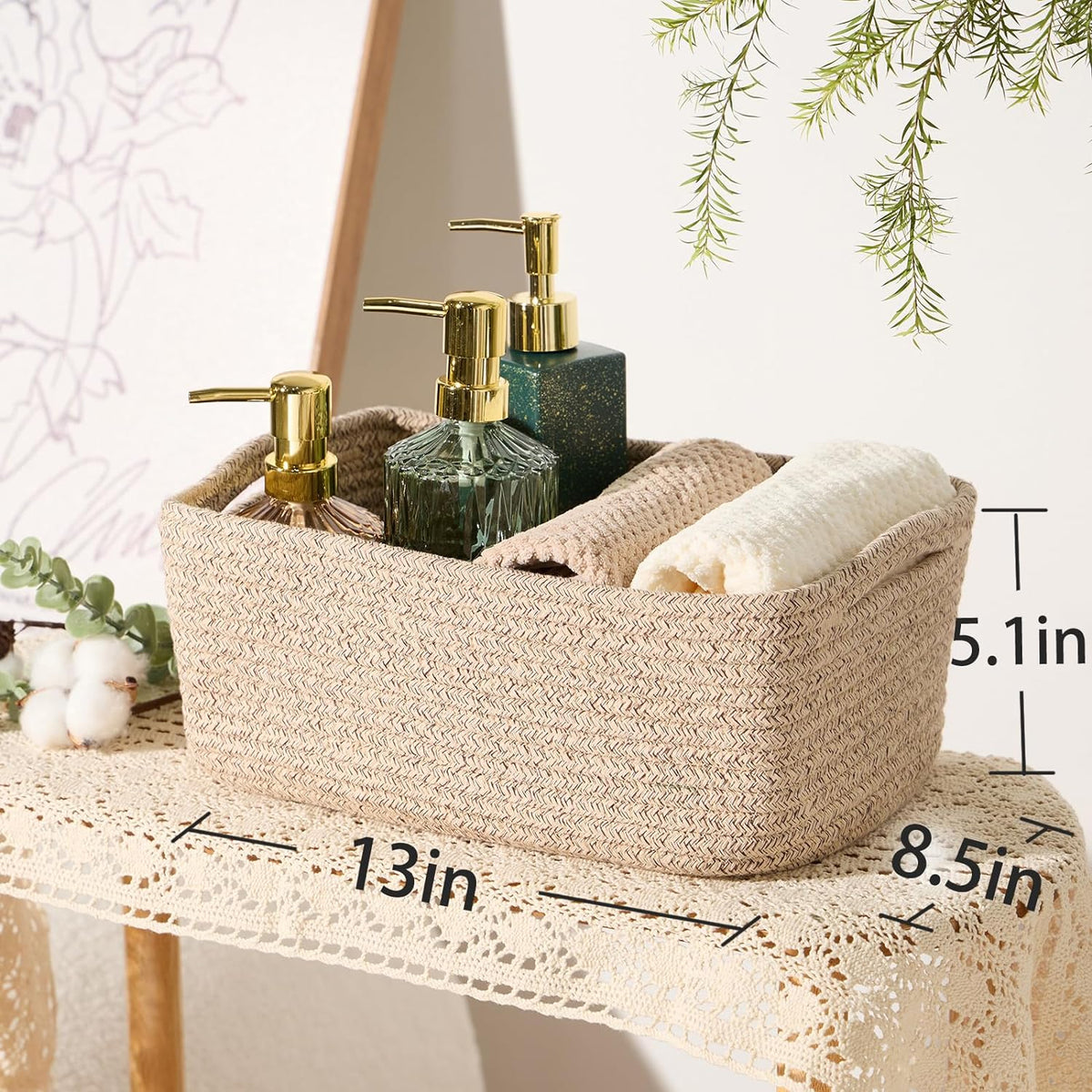 Small Storage Baskets for Organizing | Closet Organizer Bins | Shelf Toy Basket | Woven Rope