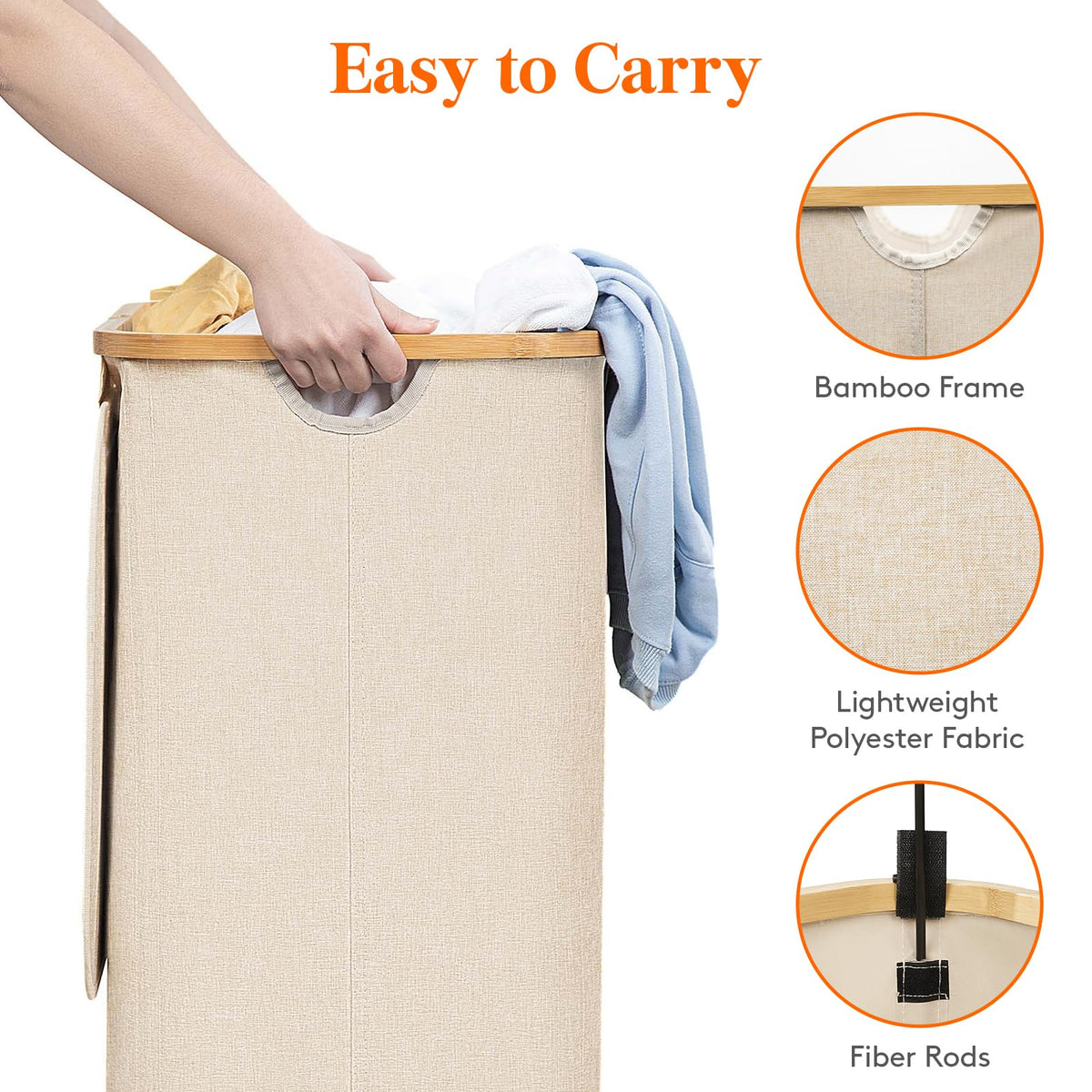 Lifewit 100L Laundry Basket with Lid, Clothes Hampers for Laundry with Bamboo Handles and 1