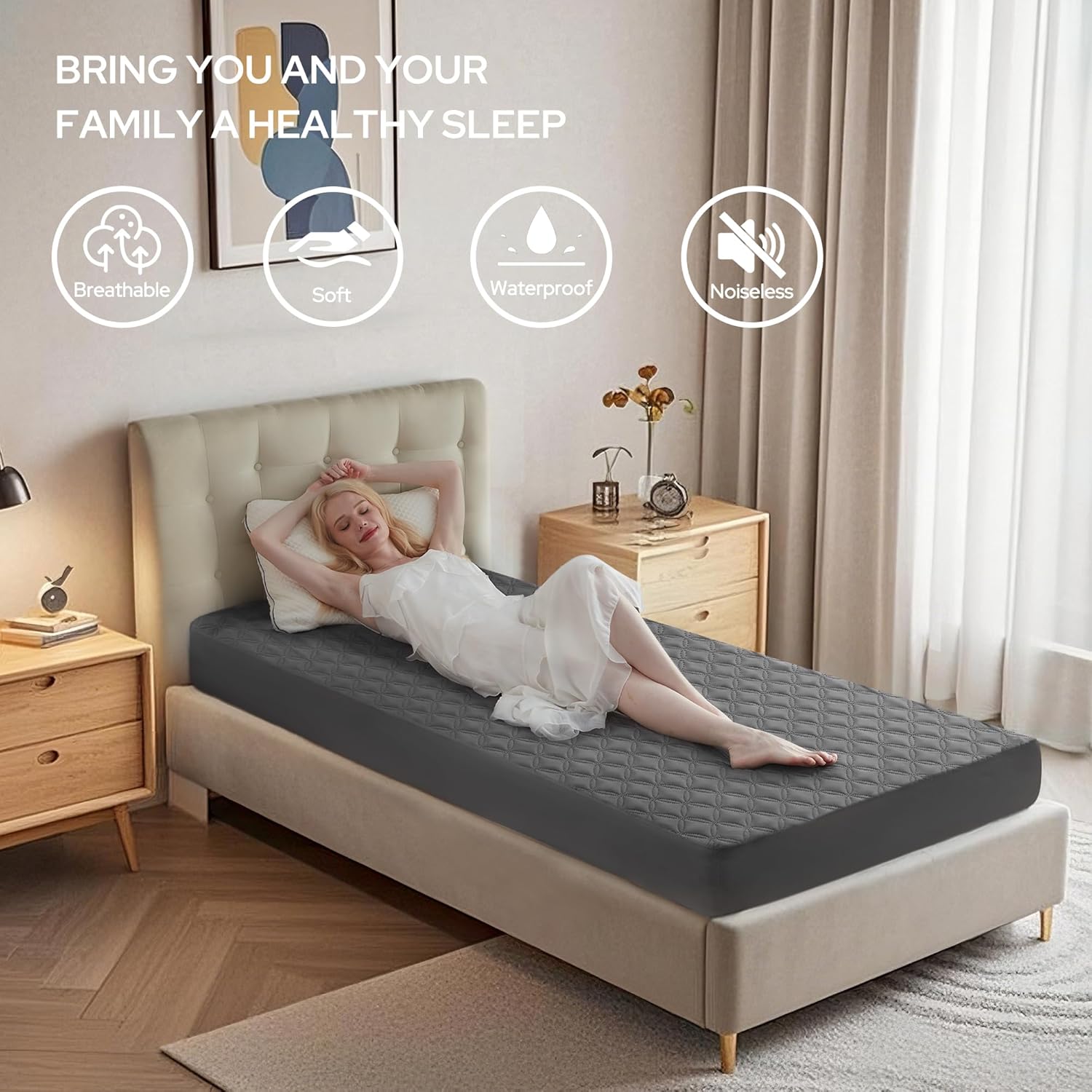 BEDLORE Waterproof Mattress Protector, Noiseless Twin XL Size Mattress Pad with Deep Pocket Fitted