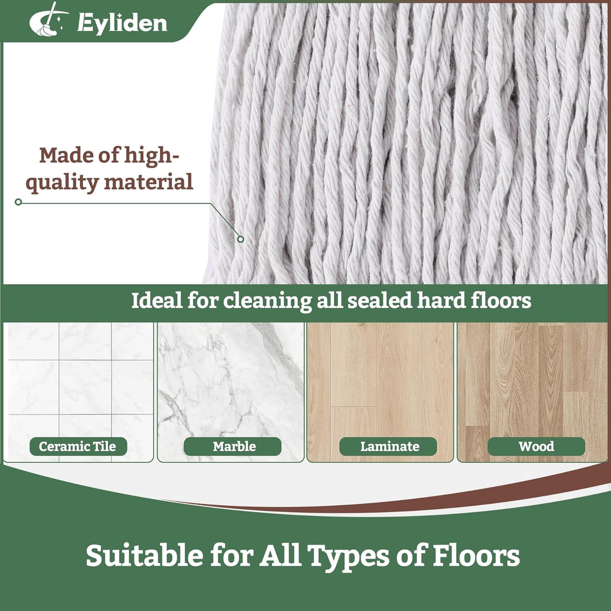 Eyliden String Mops for Floor Cleaning, Heavy Duty Looped-End Commercial Mops with Extra Mop Head