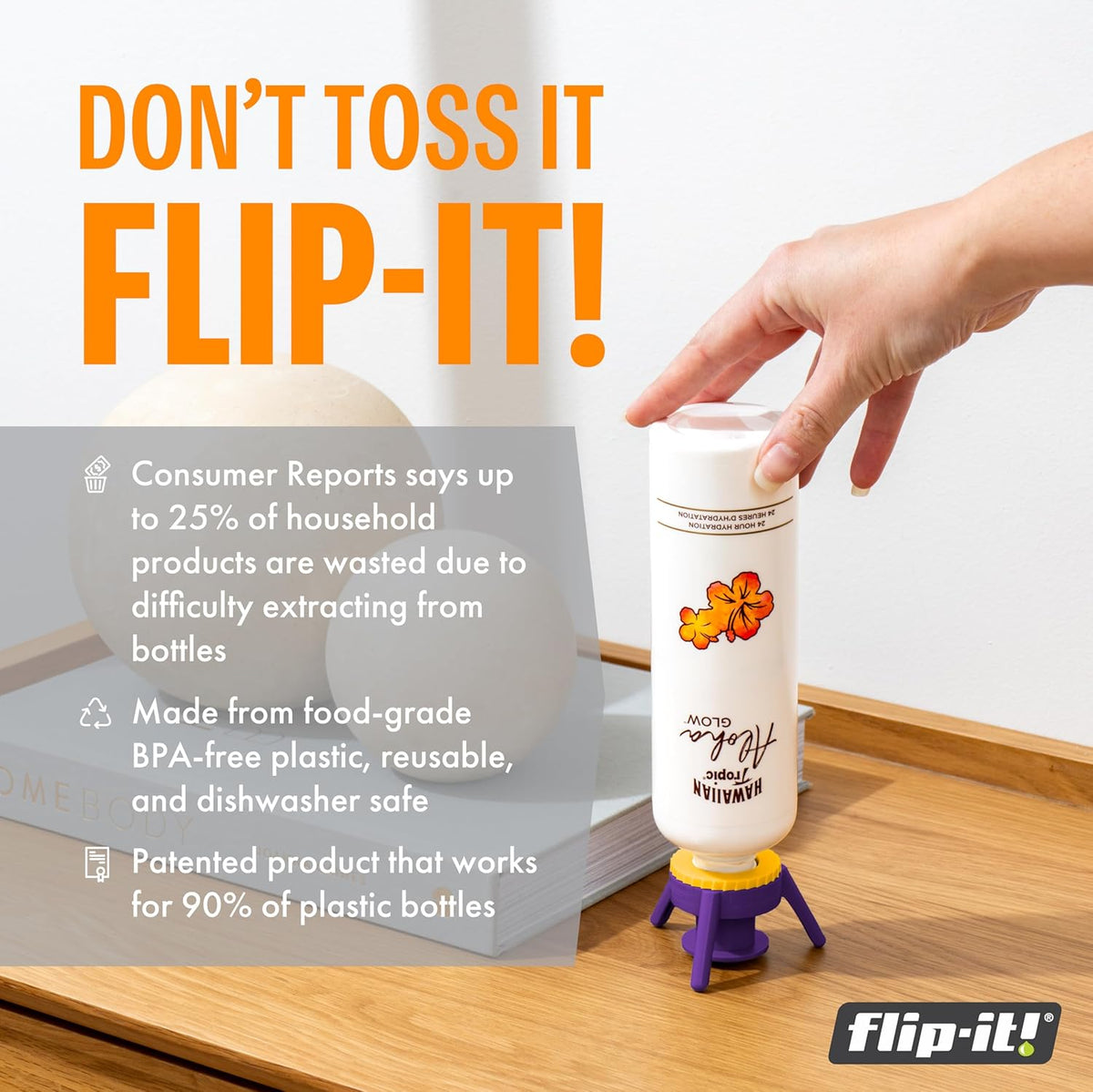 Flip-It! Bottle Emptying Kit – 6 Bottle Pack - No more wasted product - Fits most plastic bottles