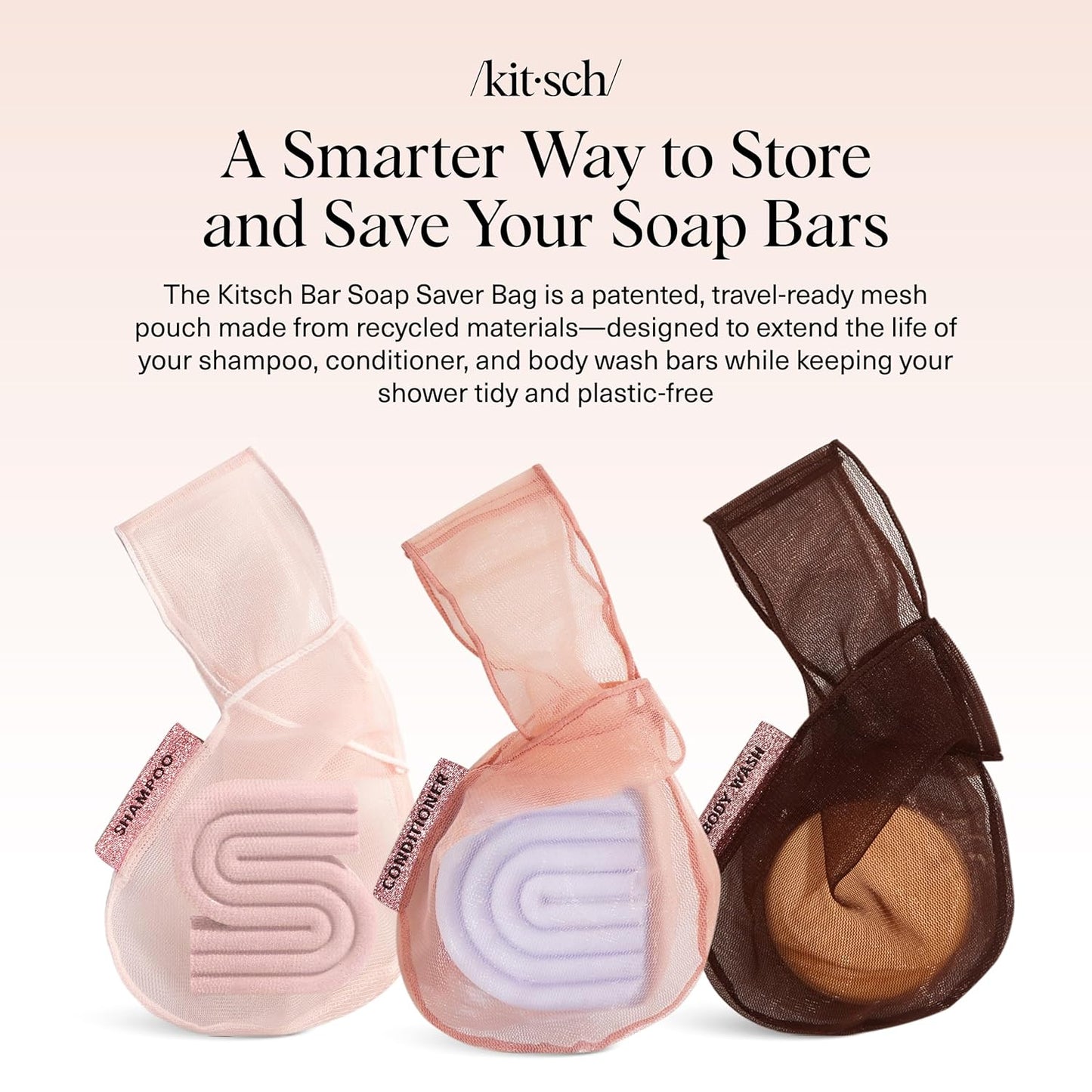 Kitsch Bar Soap Saver Bag – Patented Mesh Bag Soap Holder for Shampoo, Conditioner & Body Wash Bar