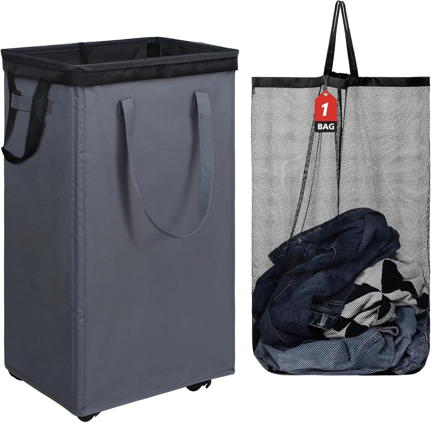 DOKEHOM 90L X-Large Laundry Basket with Removable Wash Bag on Wheels, Collapsible Rolling Laundry