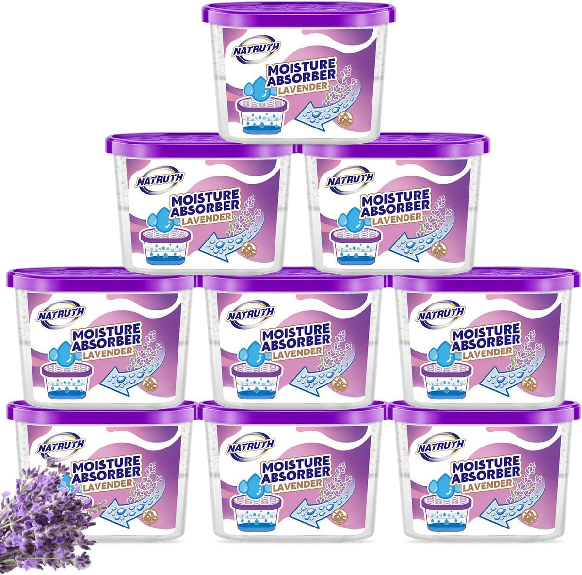 NATRUTH Moisture Absorbers with Lavender Scent,9-Pack Portable Closet Dehumidifier, Odor Eliminator