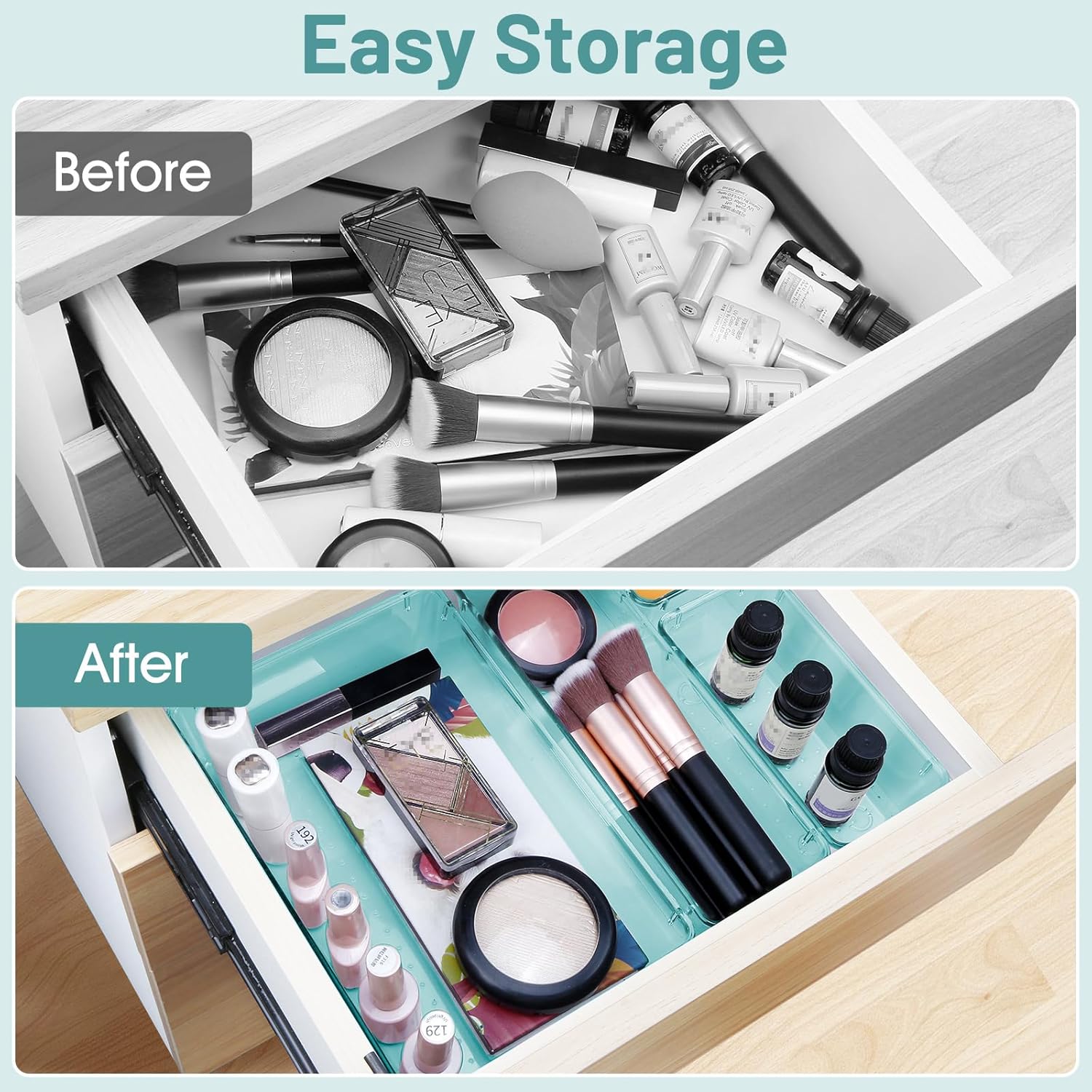 WOWBOX 25 PCS Plastic Drawer Organizer Set, 4 Sizes Desk Drawer Divider Organizers and Storage Bins