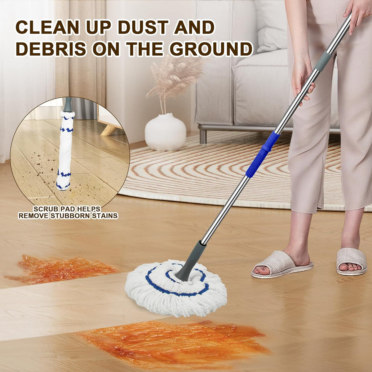 Self Wringing Floor Cleaner with 52.5 Inch Long Handle, Heavy Duty Wet Mop for Hardwood, Tile