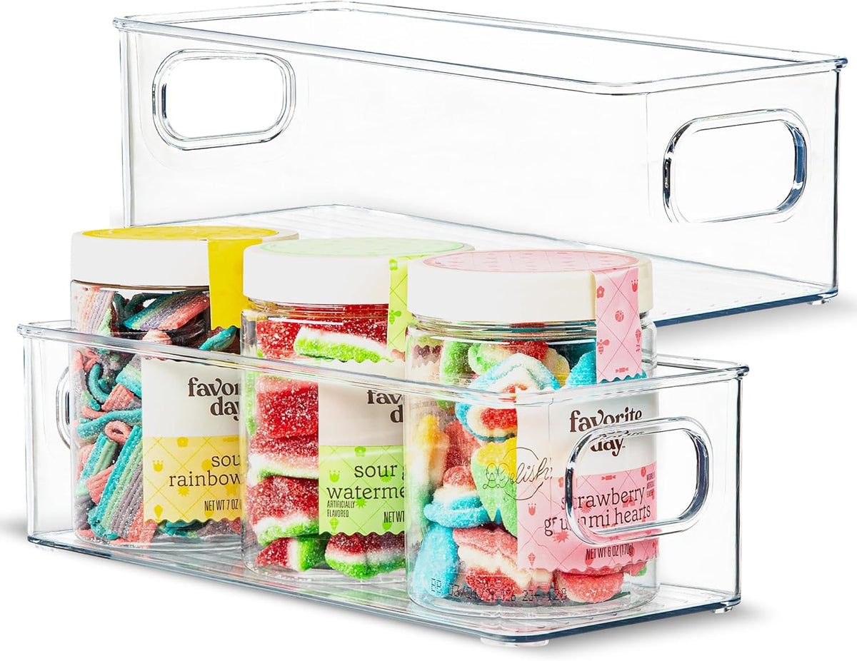Plastic Food Storage Clear Container 2 Pack Bin with Handles for Organizing Kitchen, Pantry