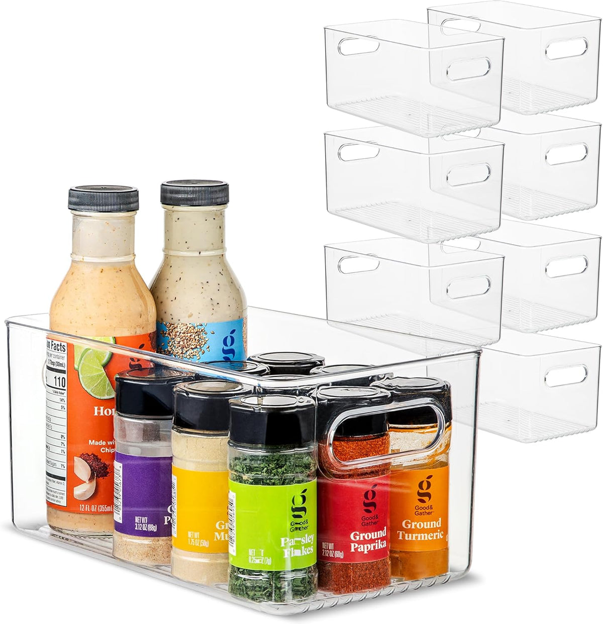 Plastic Food Storage 8 Pack Clear Container Bin with Handles for Organizing Kitchen, Pantry