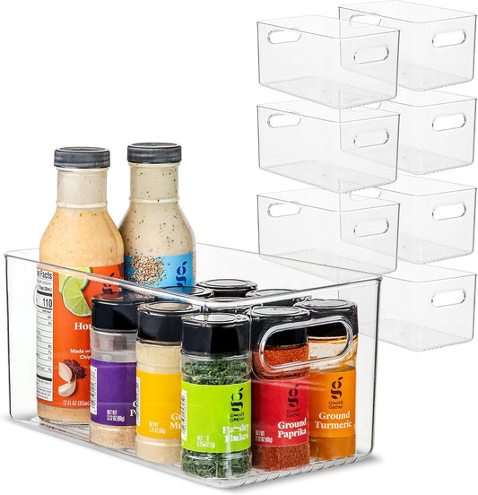 Plastic Food Storage 8 Pack Clear Container Bin with Handles for Organizing Kitchen, Pantry