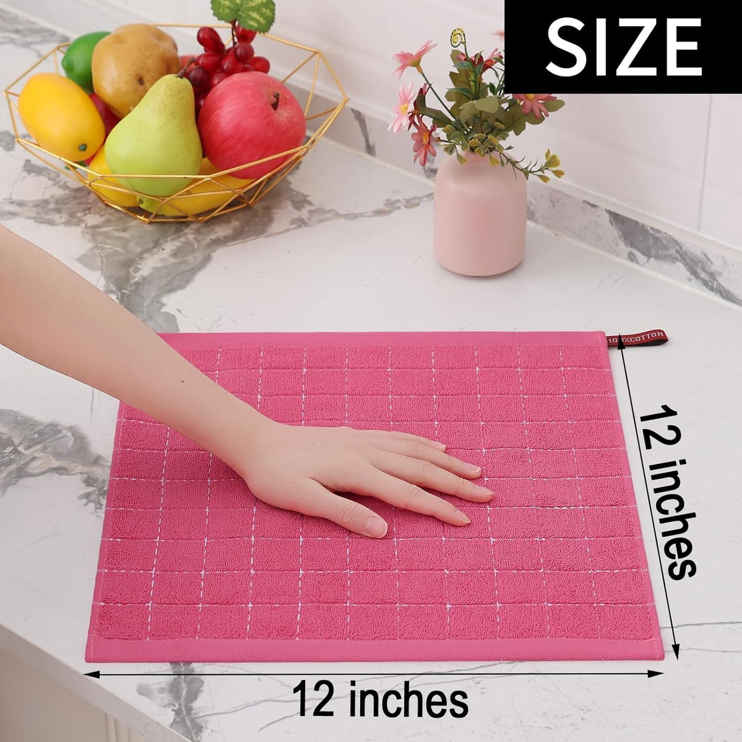 Homaxy 100% Cotton Terry Kitchen Dish Cloths, Ultra Soft and Absorbent Dish Towels for Kitchen
