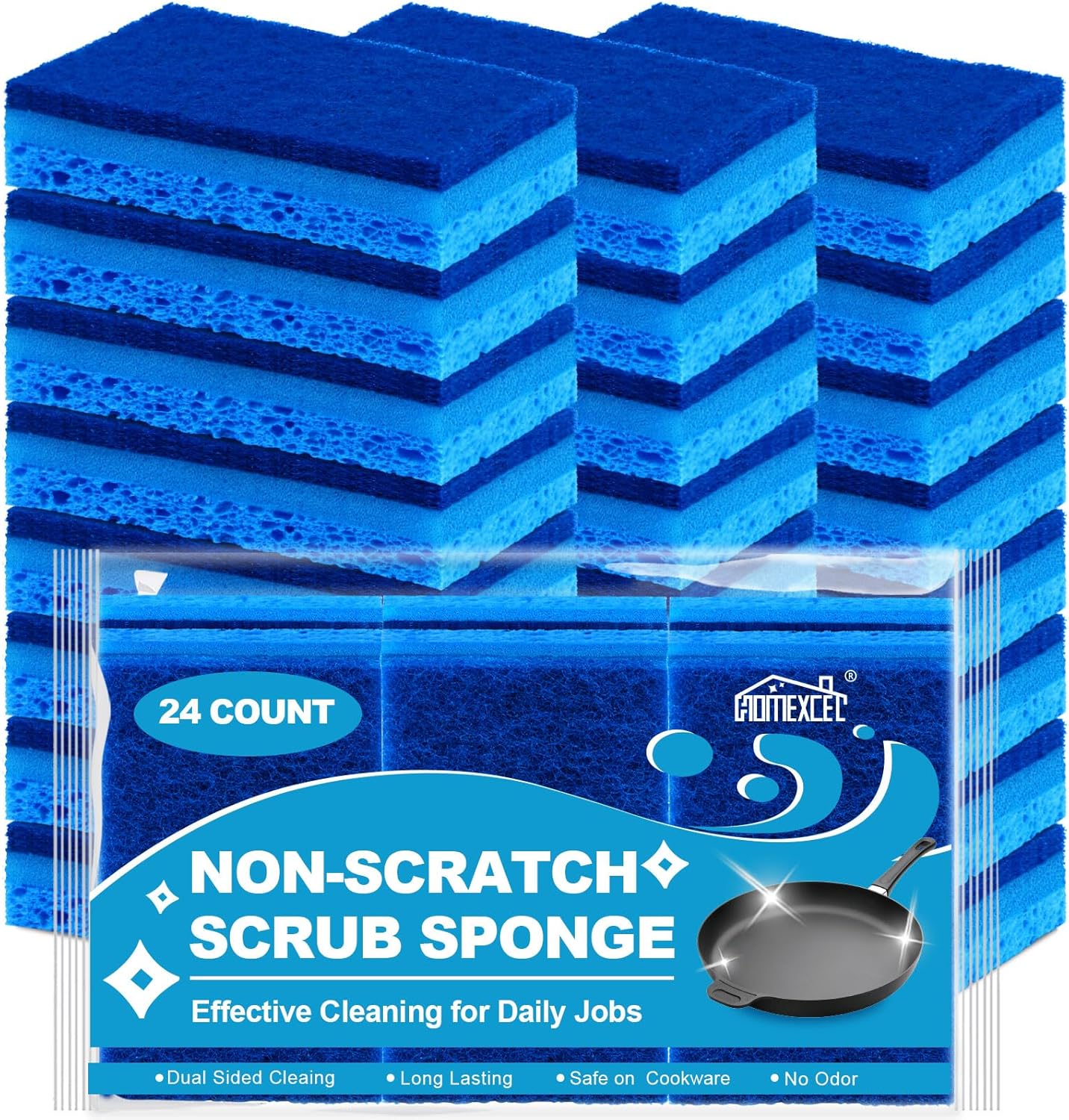 HOMEXCEL Sponges Kitchen 24pcs, Non-Scratch Sponges for Dishes, Scrub Cleaning Sponge Safe on