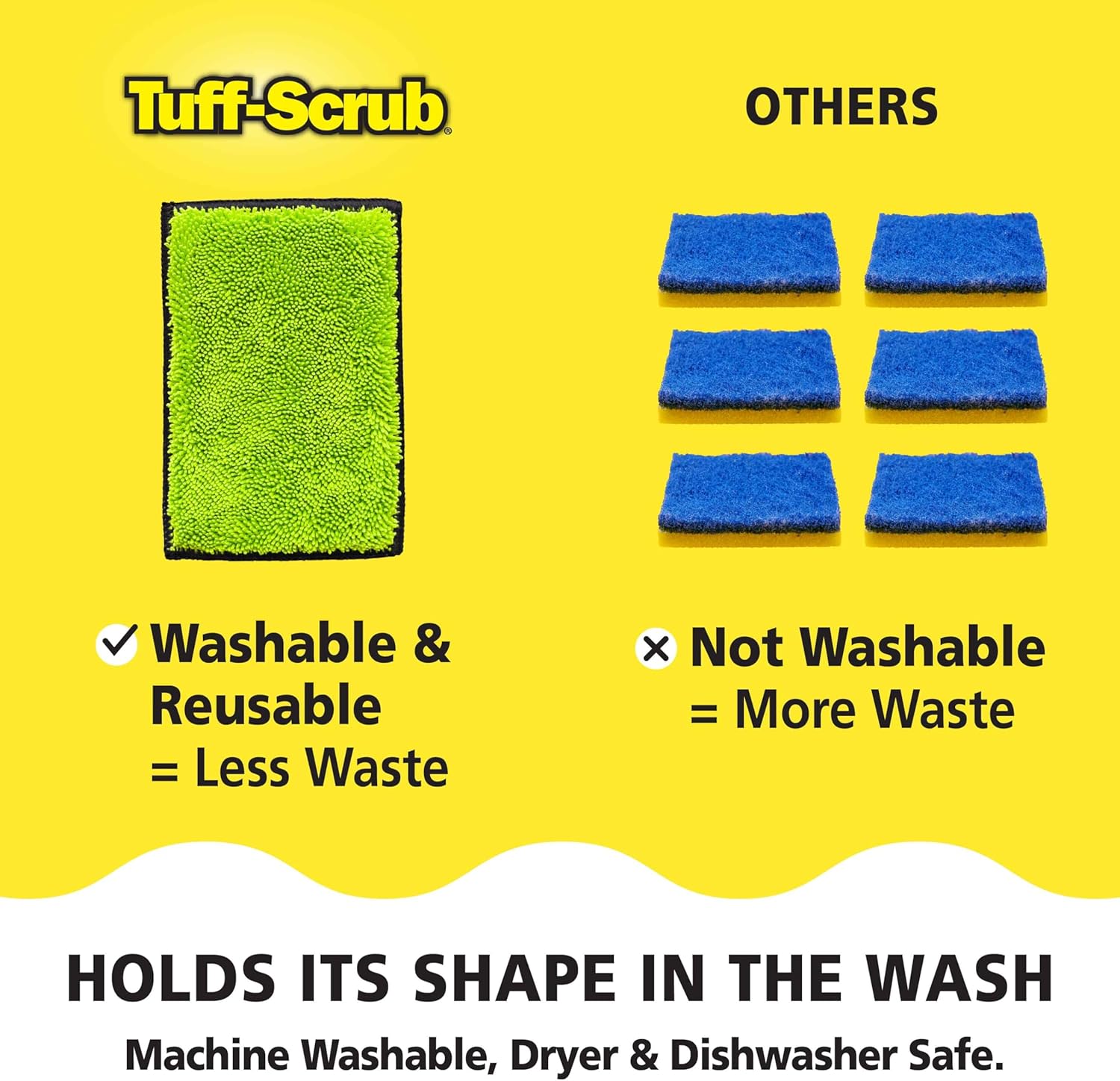 Fresh Tuff-Scrub, Large, 6-Pack Scrub-N-Wipe Sponge Cloth with Silvadur Antimicrobial for Odor