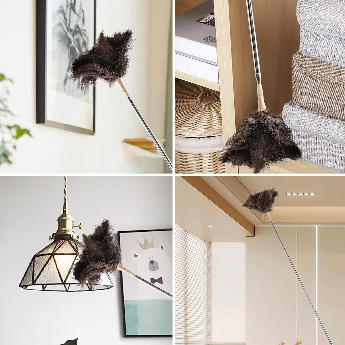 Extendable Cleaning Duster 94 Inch - Long Telescoping Ostrich Feather Dusters with Stainless Steel