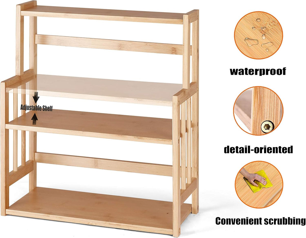 Bamboo Spice Rack Kitchen Countertop Organizer Storage Shelves-3 tier Standing Pantry Shelf with