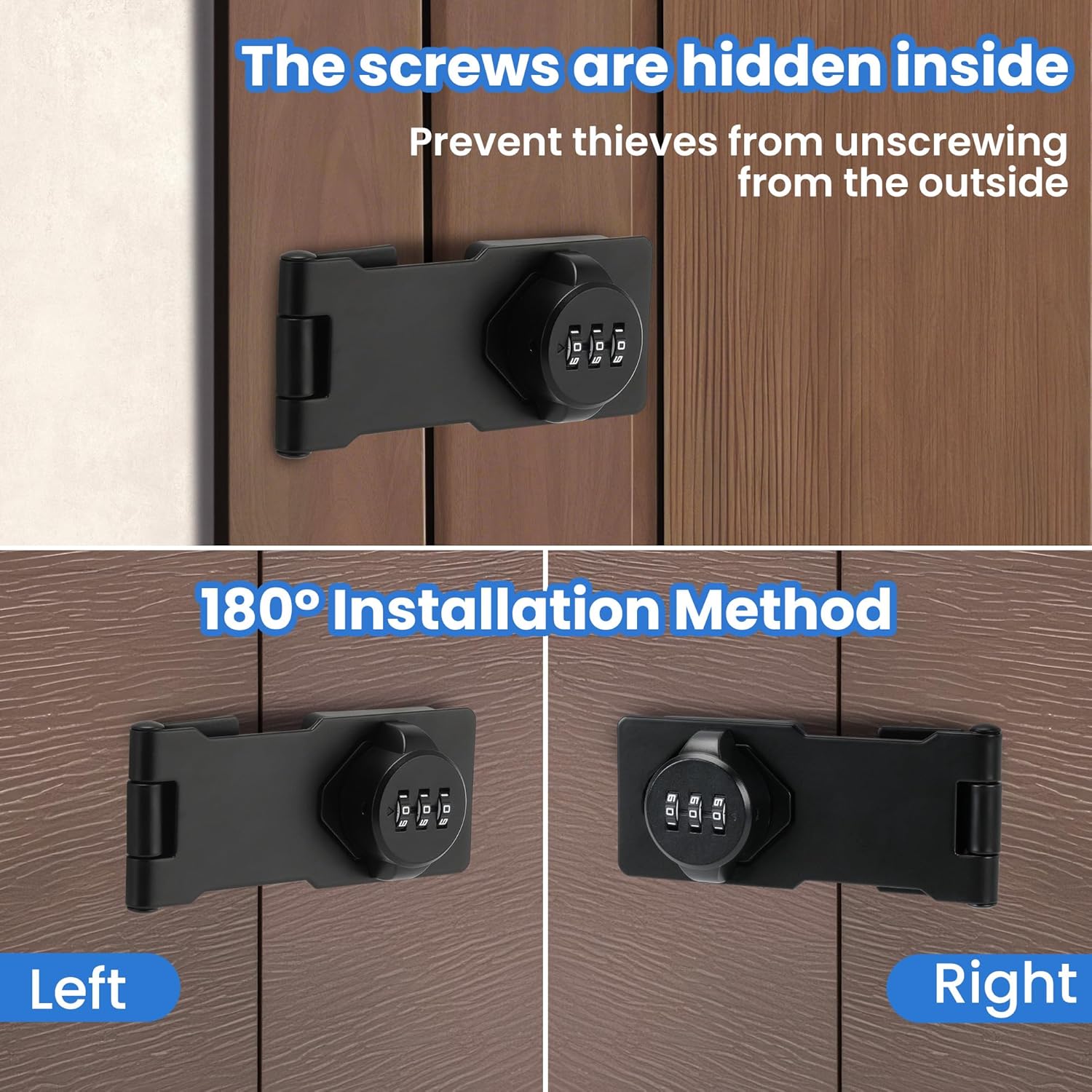 Keyless Cabinet Lock with Combination Code - 3-Digit Password Hasp Latch Lock for Drawers, Bifold