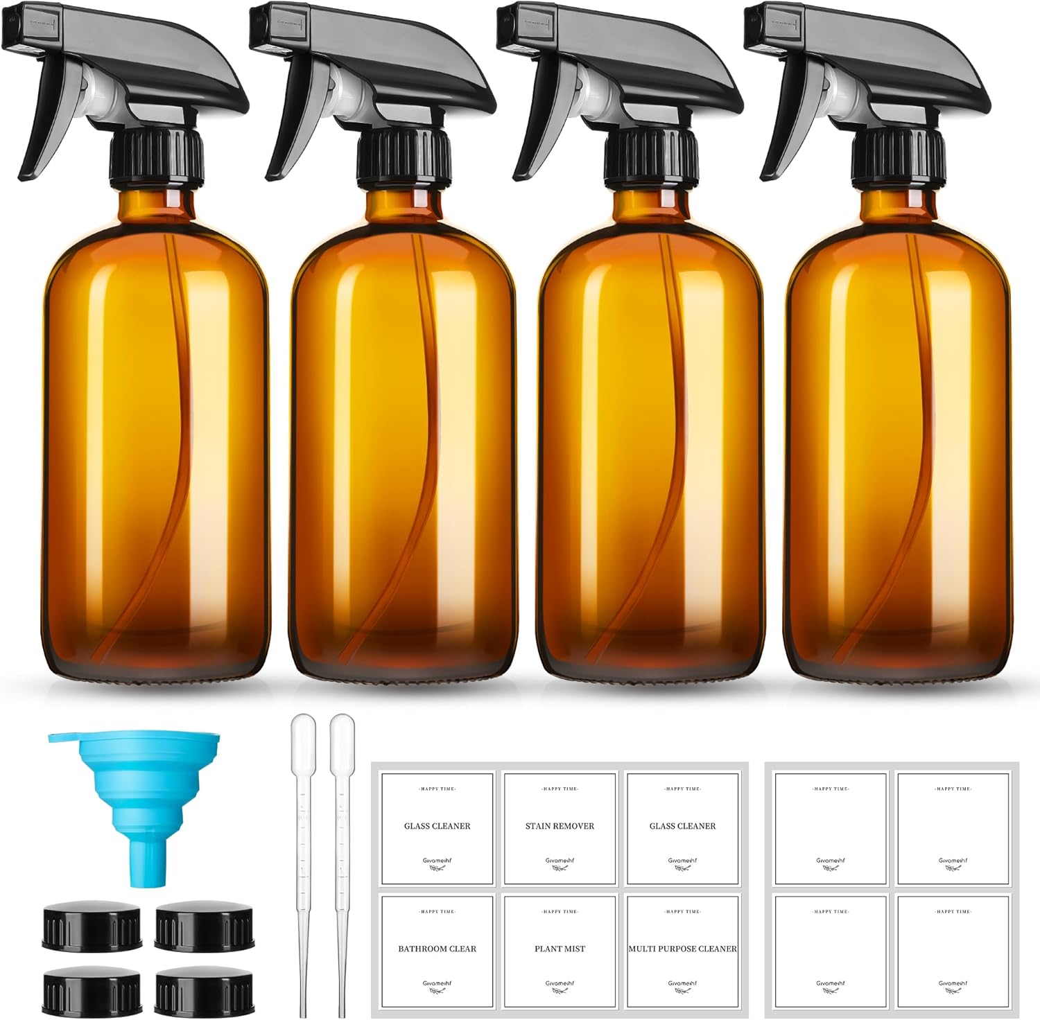 16oz Amber Glass Spray Bottles,4 Pack Glass Spray Bottles Refillable Empty Bottle with Adjustable