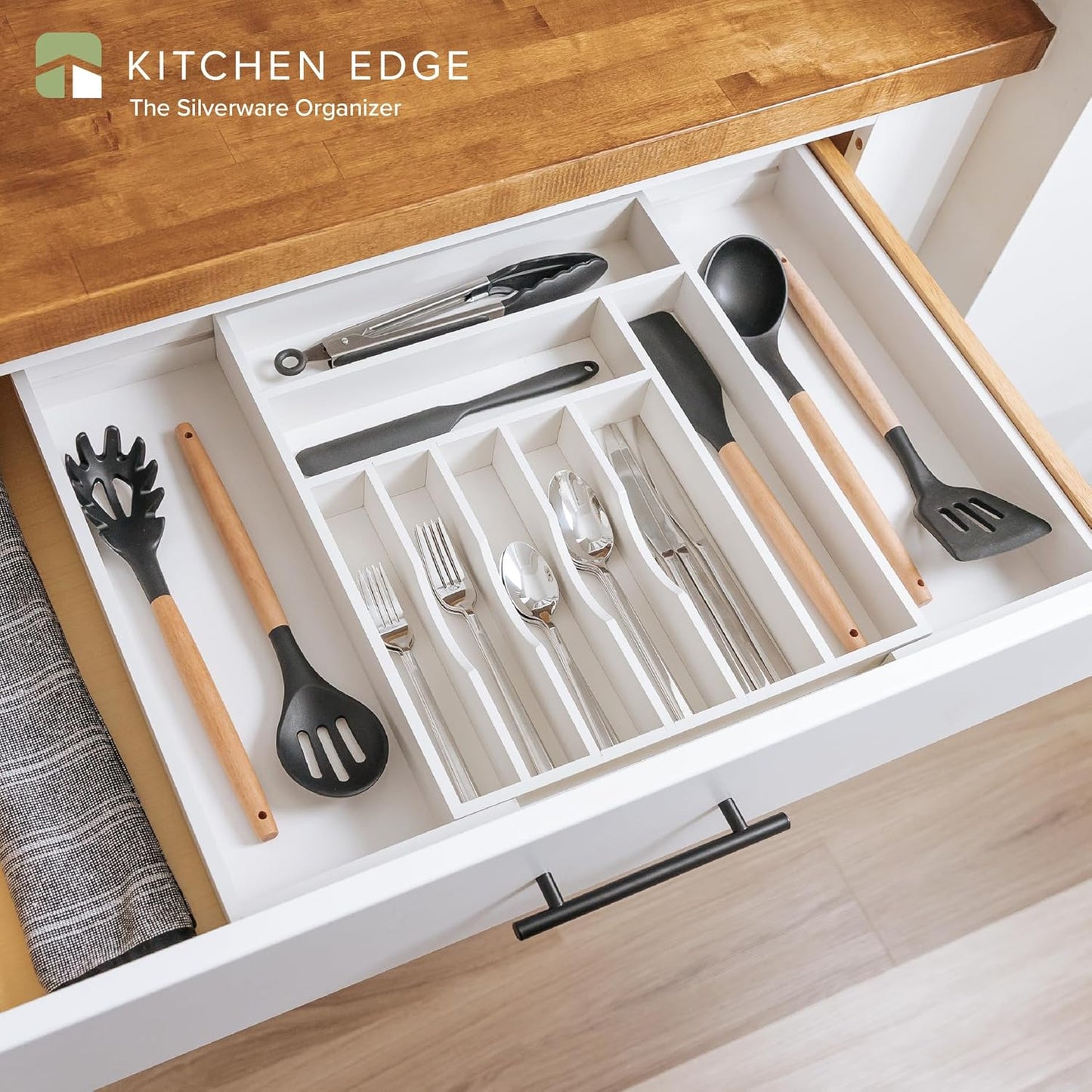 KitchenEdge Premium Silverware, Flatware and Utensil Organizer for Kitchen Drawers, Food-Safe