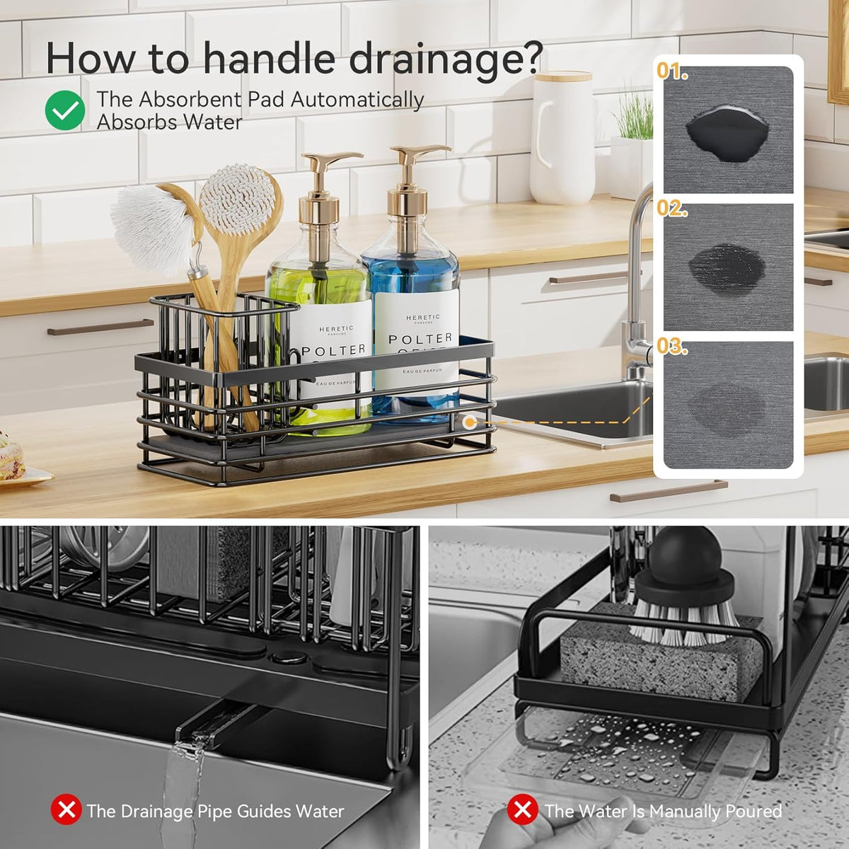 Yofidra Sponge Holder for Kitchen Organizer: Sink Caddy with Instant Drying Stone, Metal Stainless