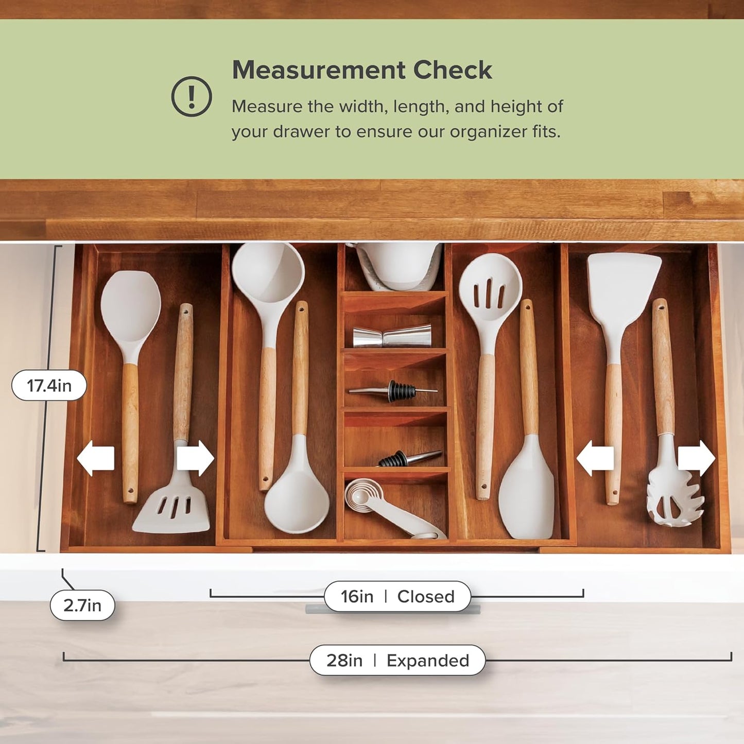 KitchenEdge Adjustable Kitchen Drawer Organizer for Utensils and Junk, Food-Safe Contract Grade