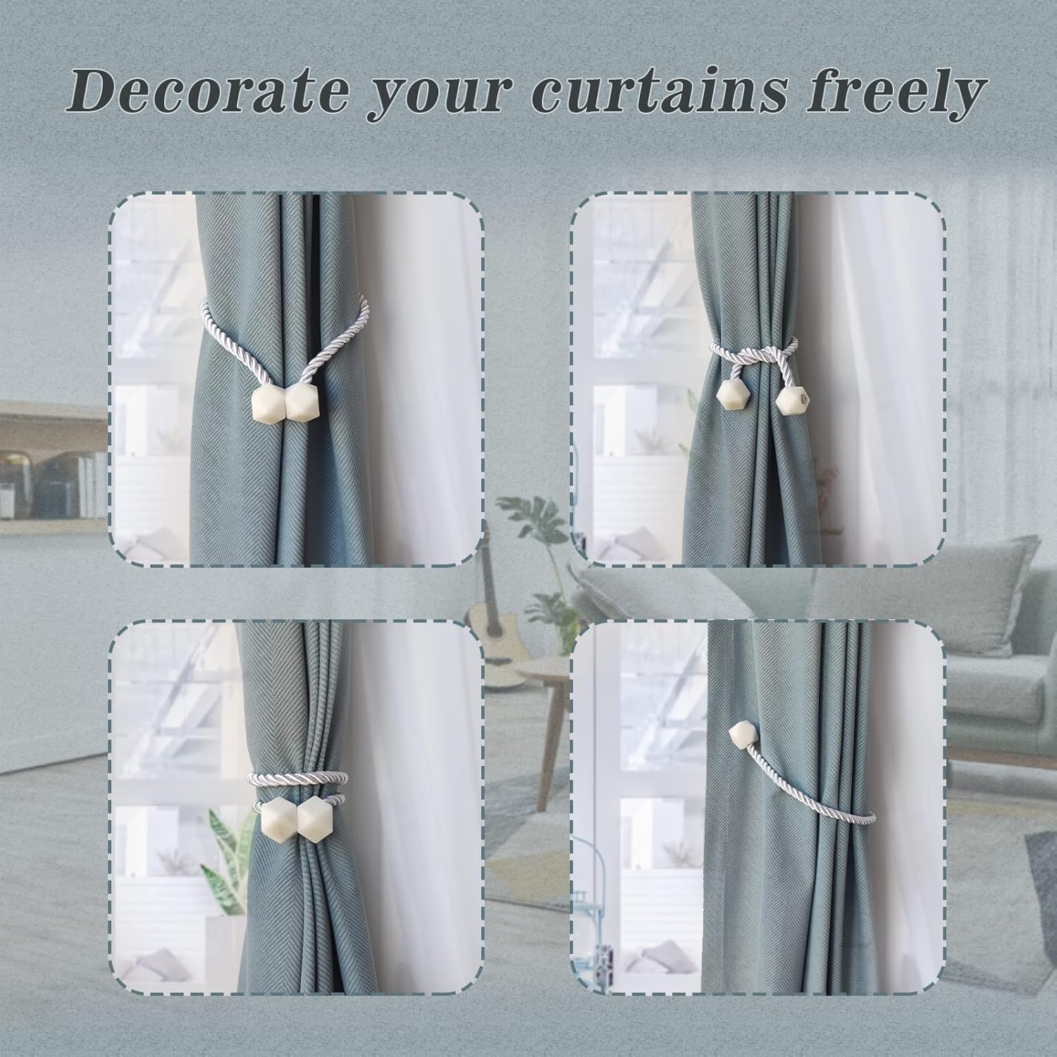 Hion Magnetic Curtain Tiebacks White 6 Pack, Curtain Tiebacks Buckles Holdbacks Holders Hooks Clip