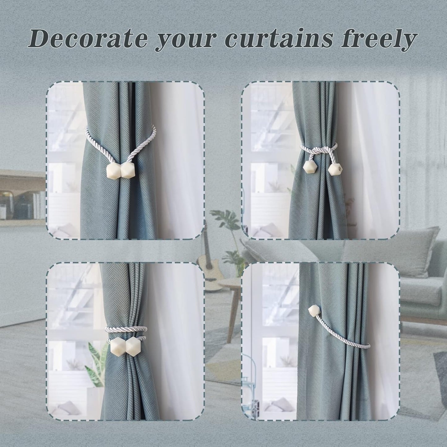 Hion Magnetic Curtain Tiebacks White 2pcs, Curtain Tiebacks Buckles Holdbacks Holders Hooks Clip