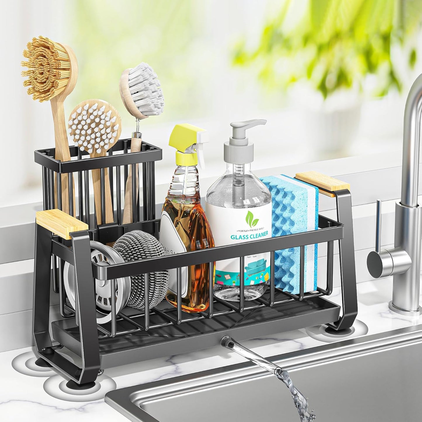 Doasuwish Sponge Holder for Kitchen Sink with Dish Brush Holder, Rustproof 304 Stainless Steel Sink