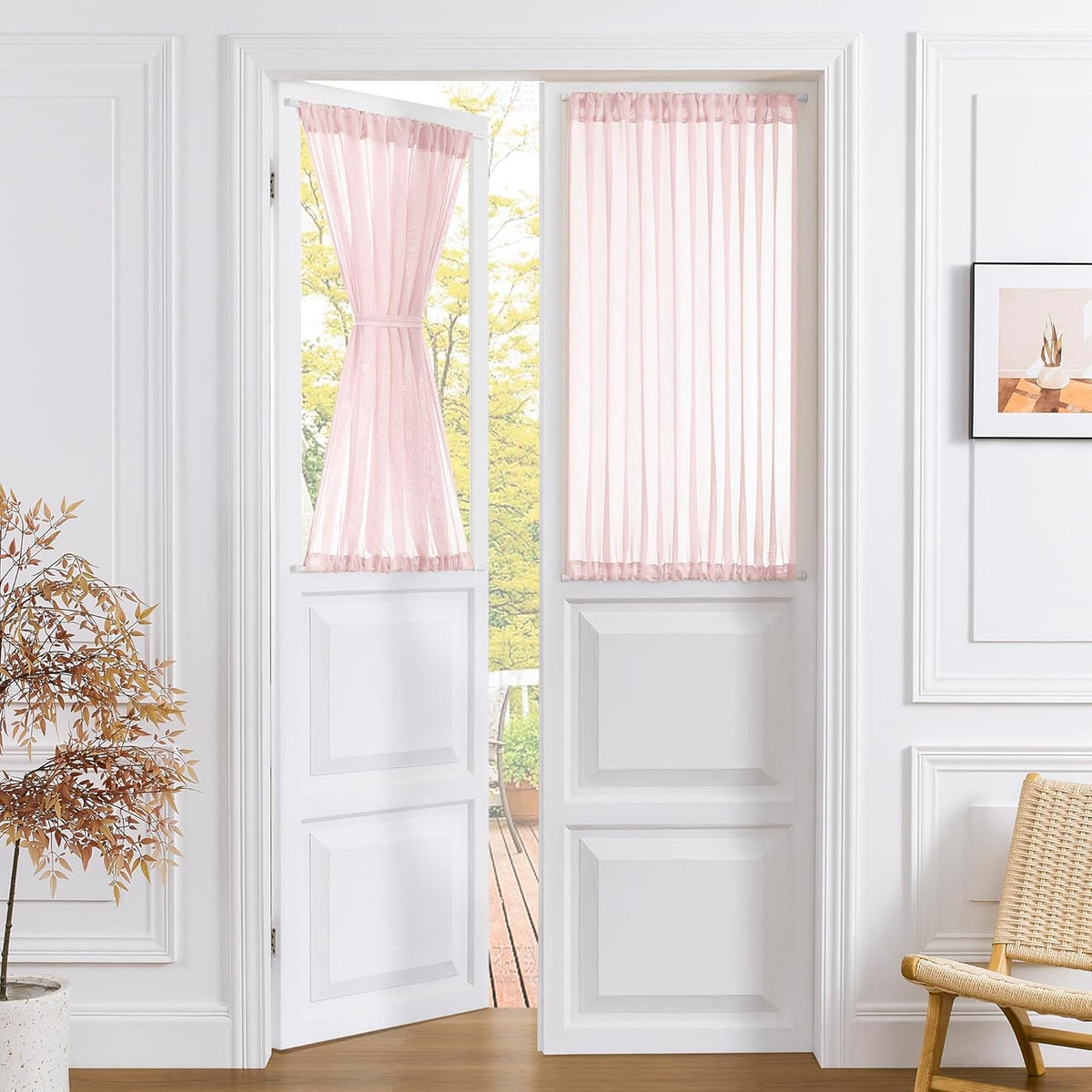 Tollpiz Small Sheer Linen Textured Curtain Sheers Doorway Light Filtering Voile French Door Rod