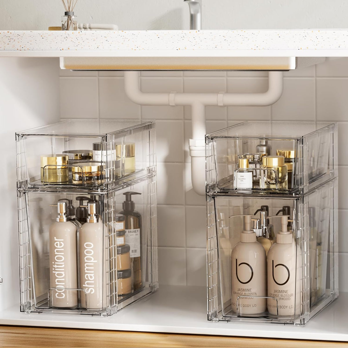 Vtopmart 2 Pack Clear Stackable Storage Drawers,9.7" High Plastic Organizers Bins for Skincare