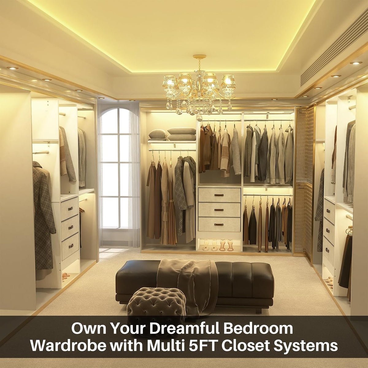 Armocity 5FT Small Closet System with 3 Fabric Drawers, 60 Inches Walk In Closet Organizer System
