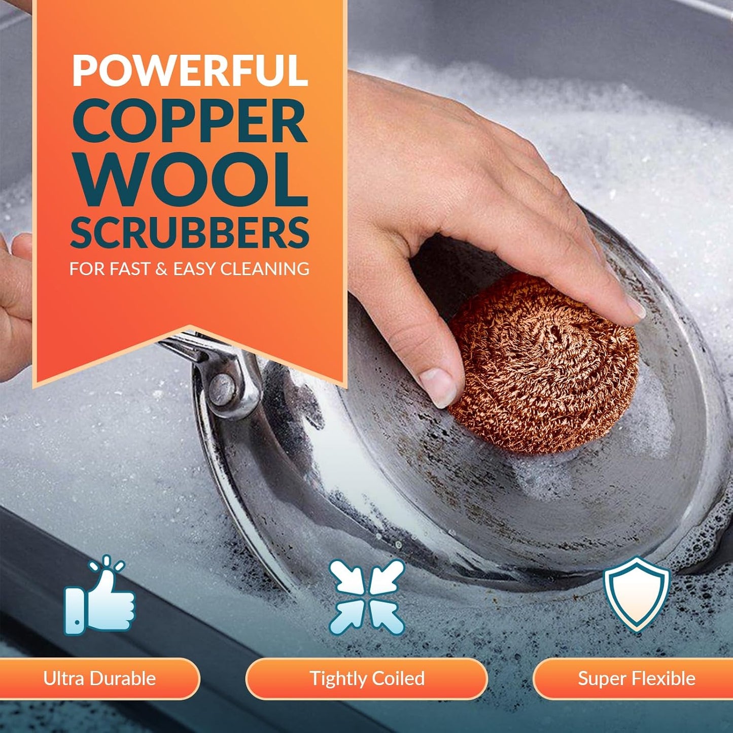 PAMI Heavy Duty Non Scratch Copper Scrubbers for Pots and Pans, Copper Wool Scrubber, Reusable