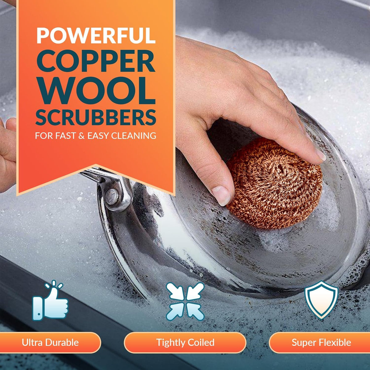 PAMI Heavy Duty Non Scratch Copper Scrubbers for Pots and Pans, Copper Wool Scrubber, Reusable