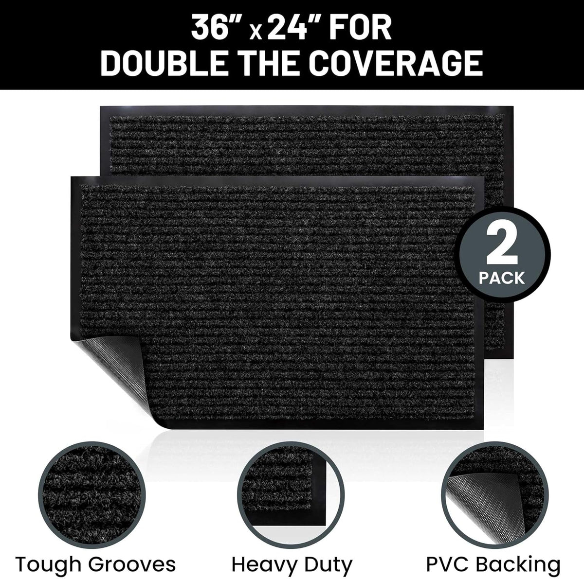 Sierra Concepts 2-Pack Front Door Mat - Large 36 x 24 Welcome Indoor Outdoor Entryway Mats for Shoe