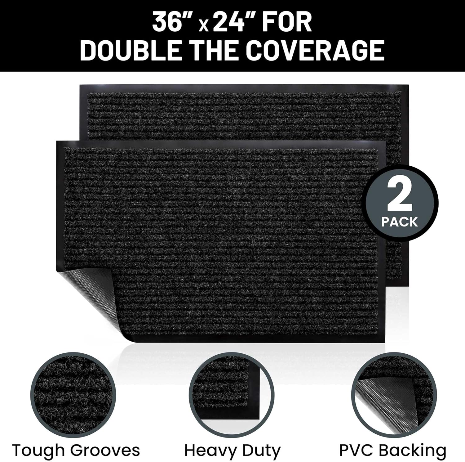 Sierra Concepts 2-Pack Front Door Mat - Large 36 x 24 Welcome Indoor Outdoor Entryway Mats for Shoe