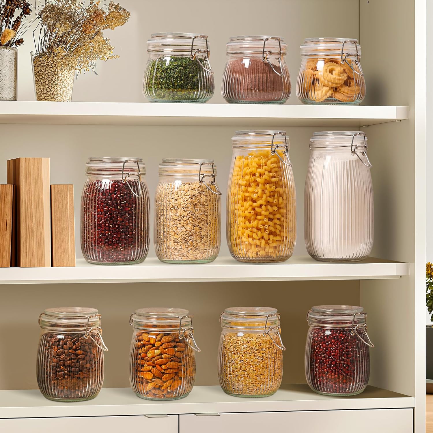 ComSaf Airtight Glass jar with lid 37oz Set of 3, Glass Storage Containers with Lids, Glass