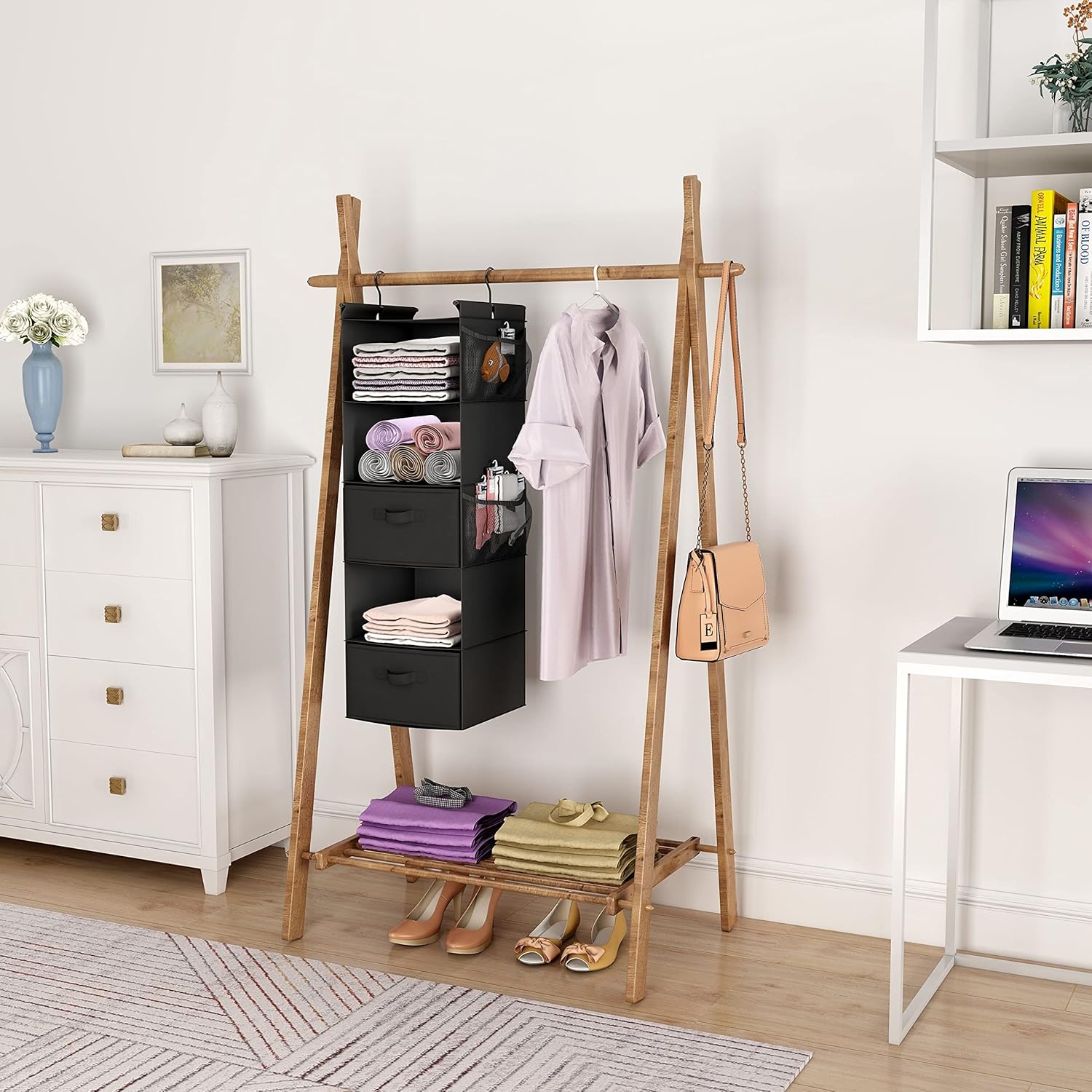MAX Houser 5 Tier Shelf Hanging Closet Organizer, Cloth Hanging Shelf with 2 Sturdy Hooks for