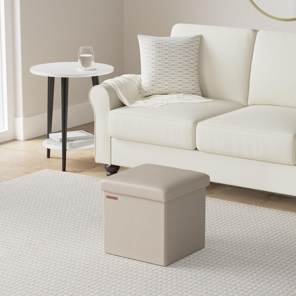 SONGMICS Mazie Collection - 15 Inches Ottoman with Storage, Footstool, Storage Ottoman, Load 660