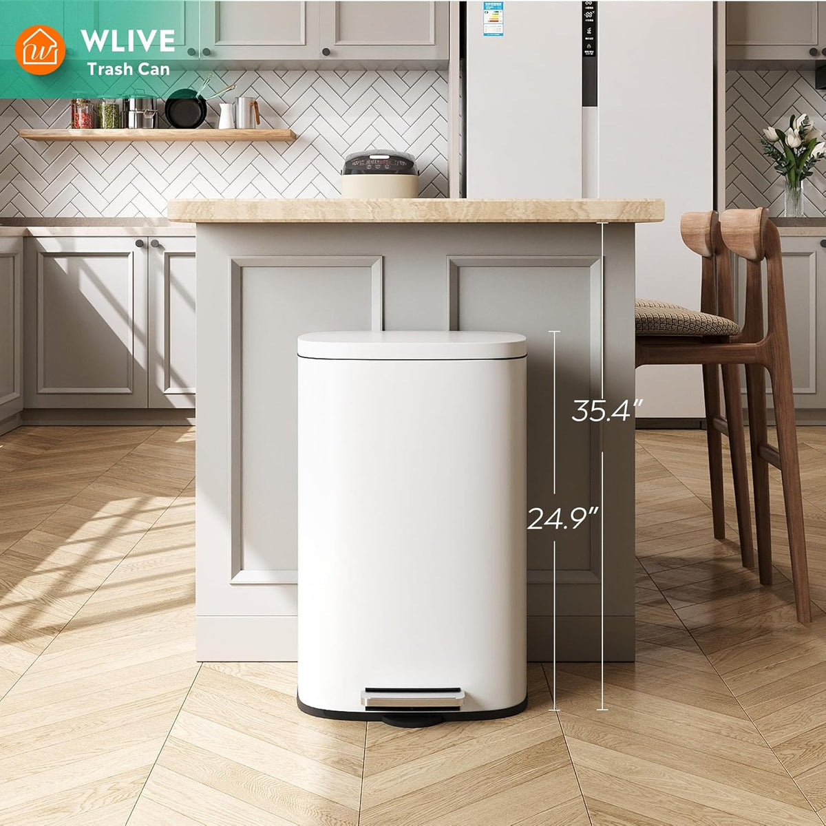 WLIVE 13 Gallon Stainless Steel Trash Can with Inner Bucket, Kitchen Garbage Can with Lid, 50L Soft
