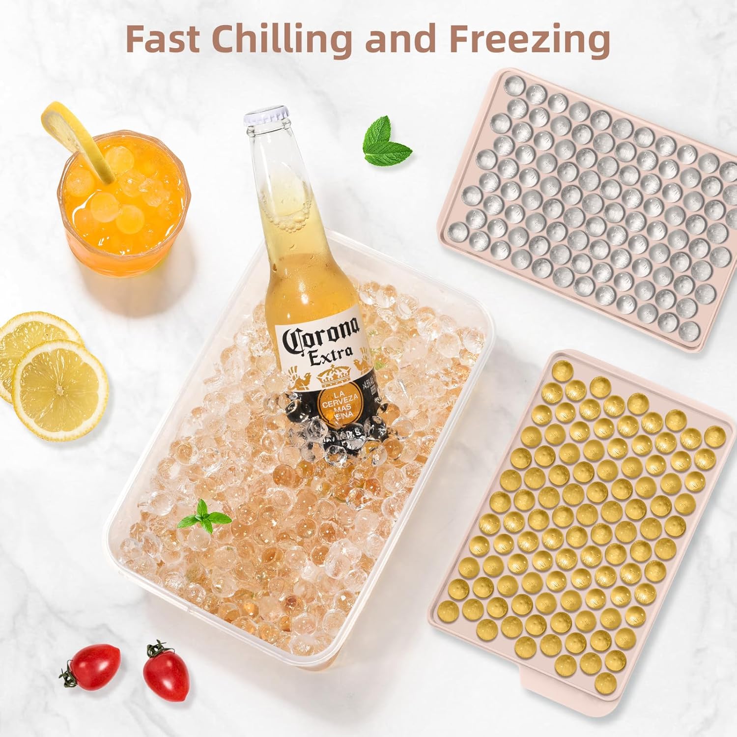 WIBIMEN Mini Ice Cube Trays, Small Tiny Round Pebble Crushed Nugget Ice Trays for Freezer with Lid