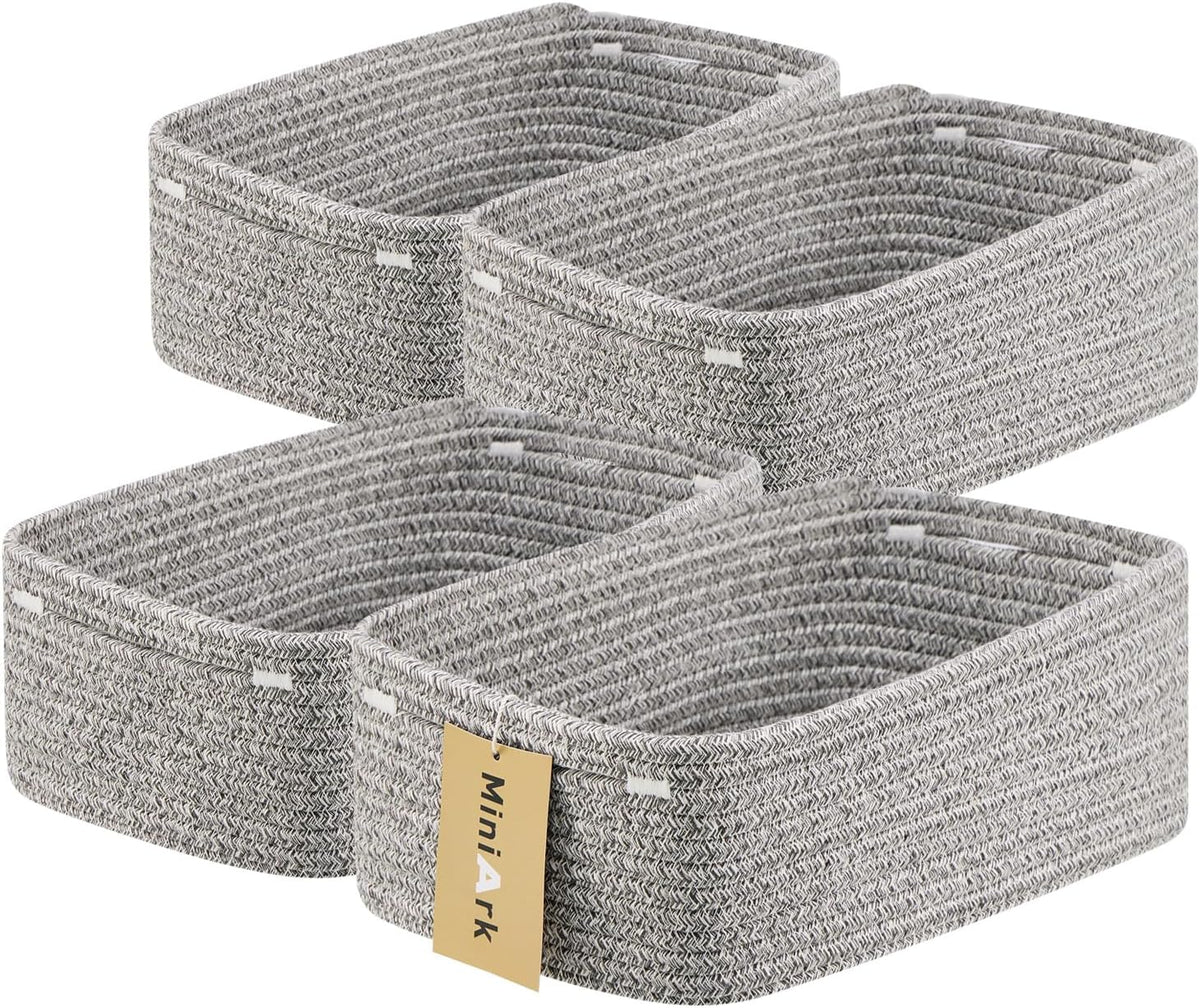 Small Storage Baskets for Organizing | Closet Organizer Bins | Shelf Toy Basket | Woven Rope