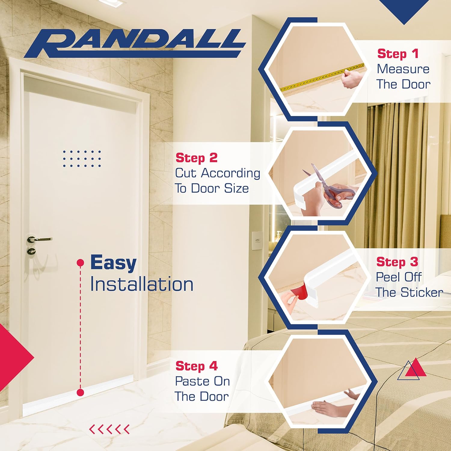 Adhesive Backed Door Draft Stopper – Silicone Under Door Sweep for Interior & Exterior Doors, Noise