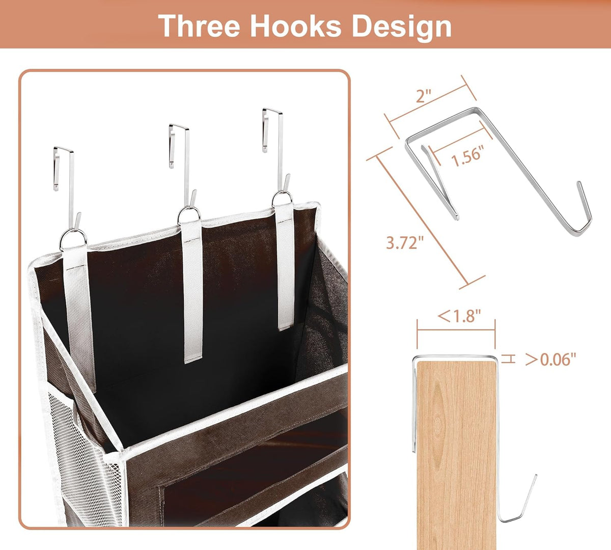 5-Tier Over The Door Storage Organizer with 10 Side Mesh Pockets, 48 lbs Load Capacity, 3 Hooks