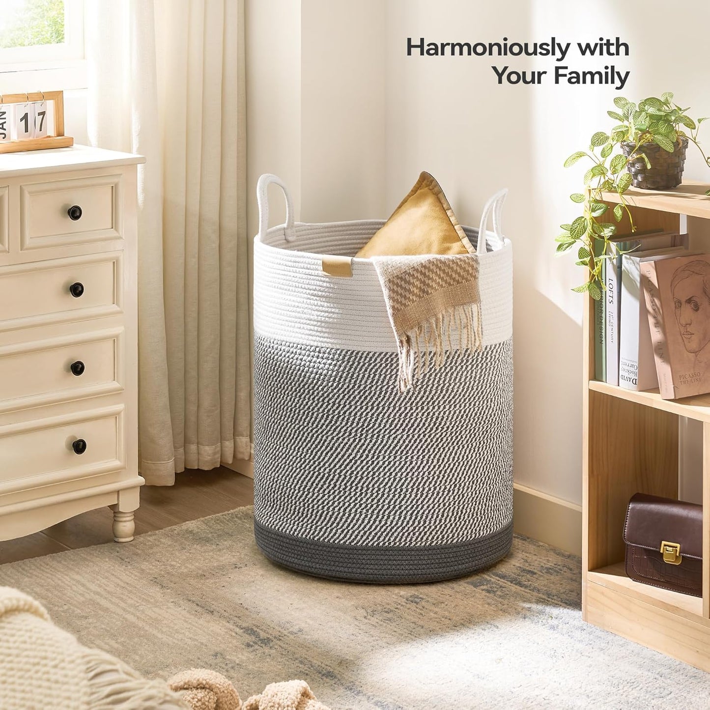 Laundry Hamper 95L,Large Laundry Basket for Clothes,Decorative Storage Basket for Blankets,Cotton