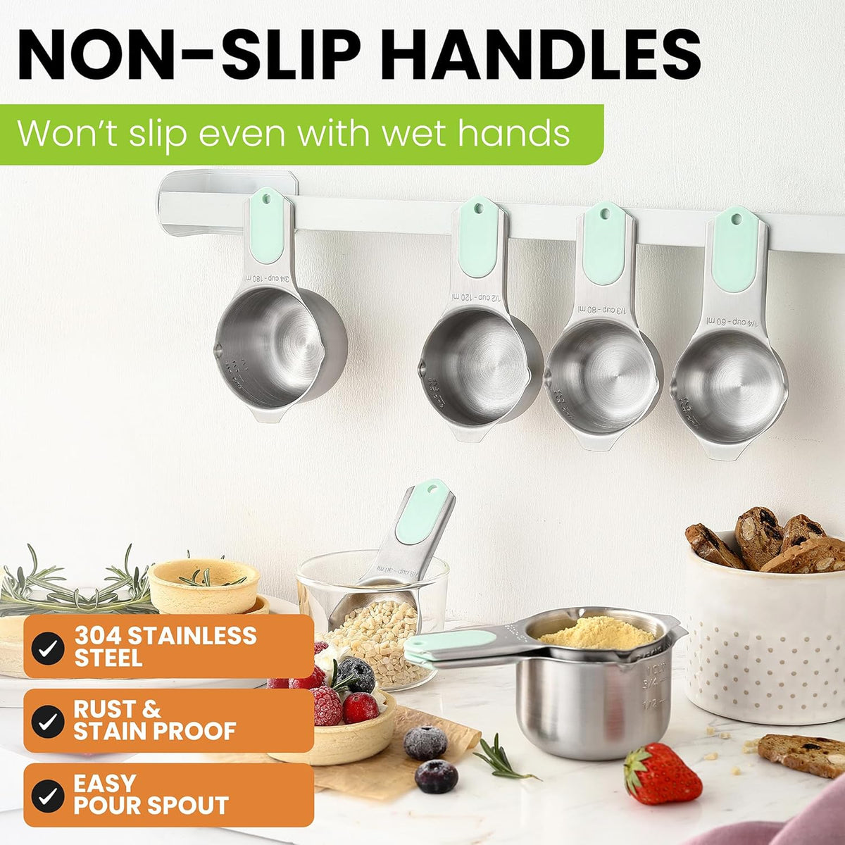 Spring Chef Magnetic Stainless Steel Measuring Cups, Patented, Kitchen Tools with Easy to Read