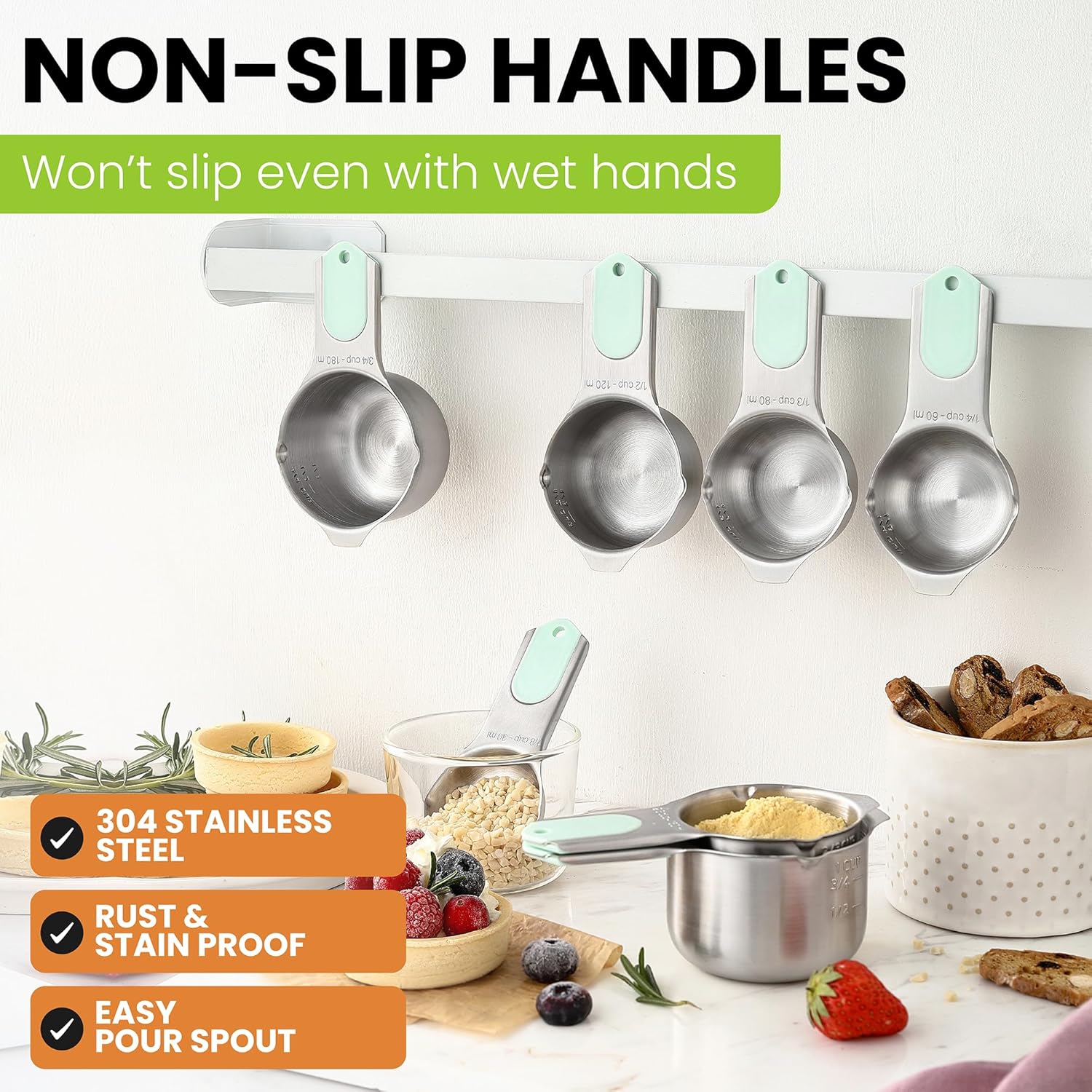 Spring Chef Magnetic Stainless Steel Measuring Cups, Patented, Kitchen Tools with Easy to Read