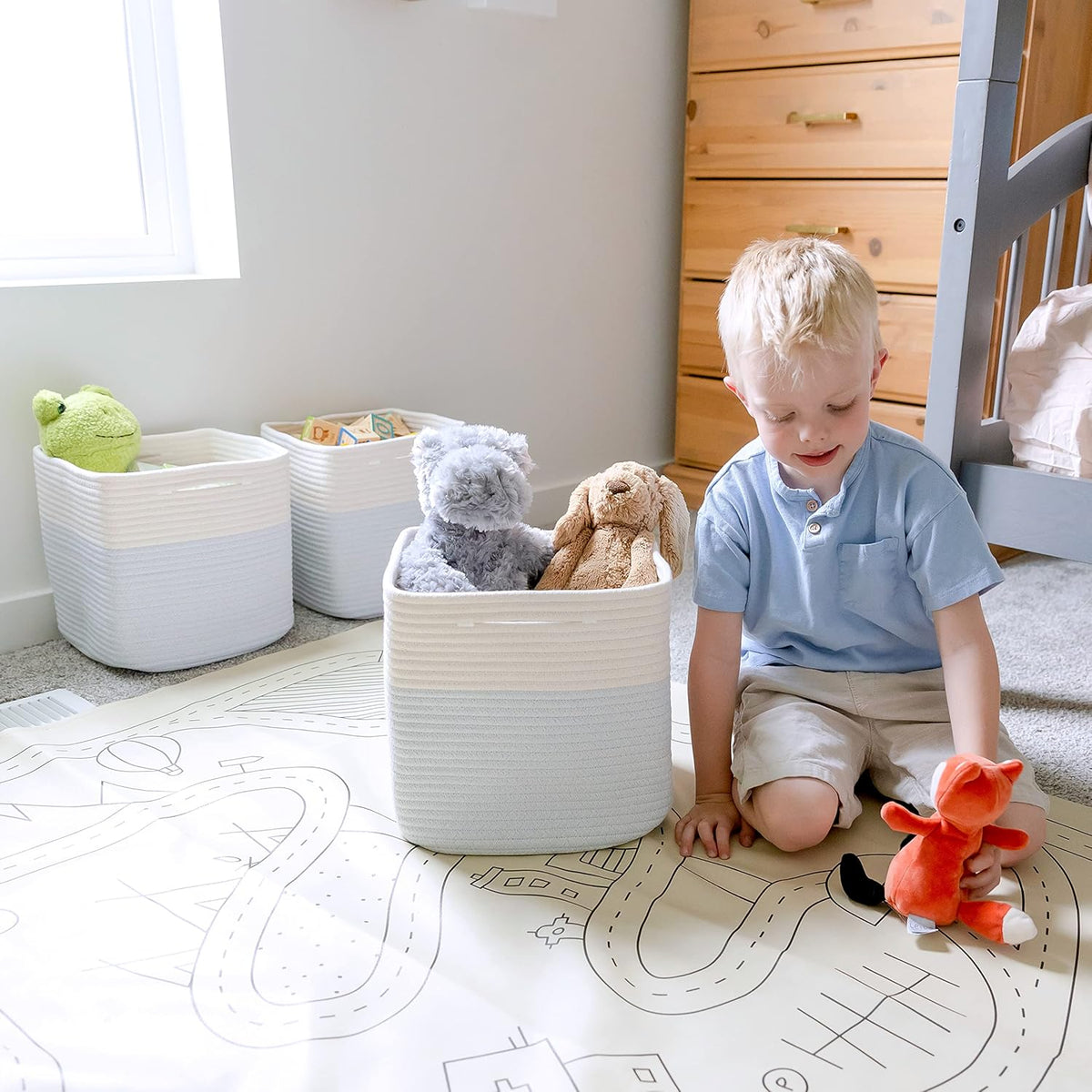 NaturalCozy Storage Cubes 11 Inch Cotton Rope Woven Baskets for Organizing, 3-Pack | Cube Storage