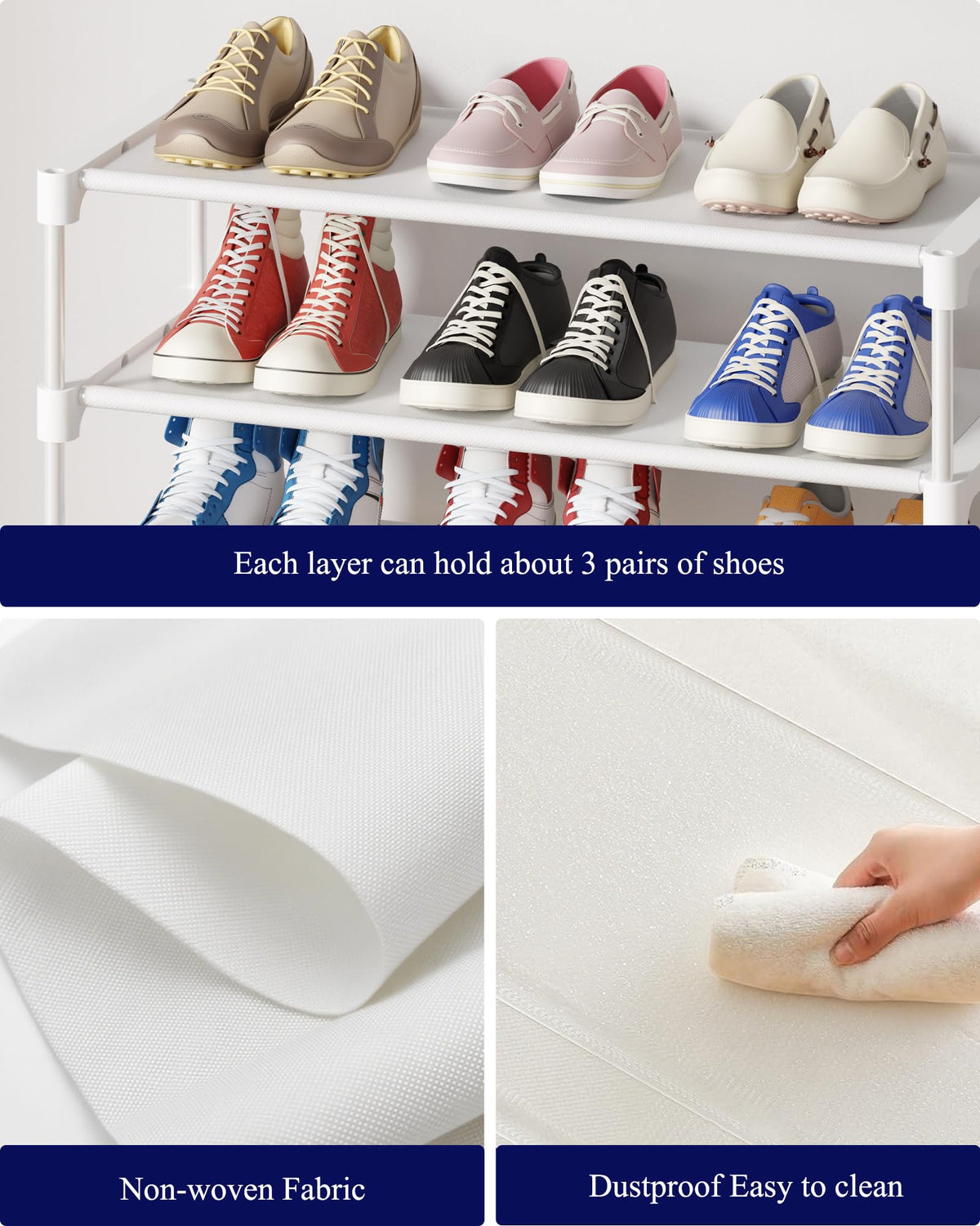 Kitsure Shoe Rack - Non-Woven Shoe Rack Shelf, Shoe Organizer for Closet, Entryway, Garage &