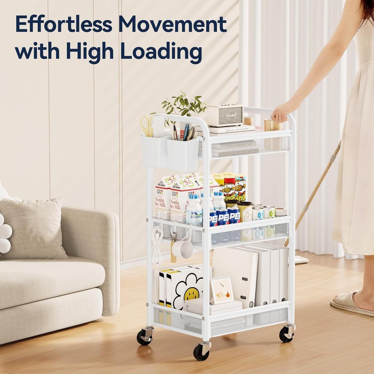YASONIC 3 Tier Rolling Cart – Metal Utility Storage Cart with Wheels, Craft Carts Organizer with