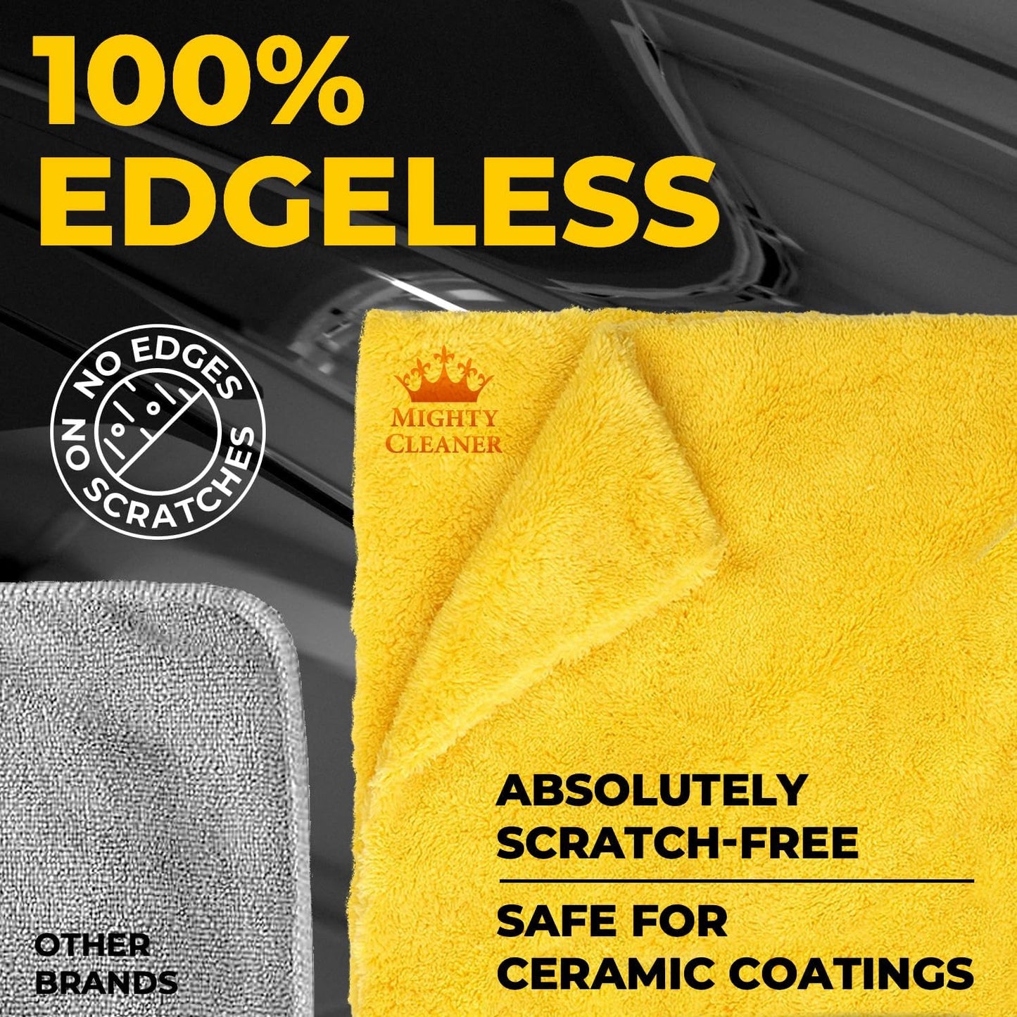 Edgeless Microfiber Towels for Cars – 6pk (12”x12”) - 540 GSM - Super Soft Detailing & Buffing