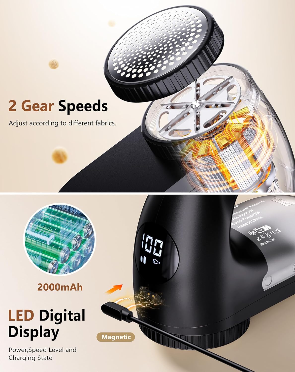 IPX6 Waterproof Washable Electric Fabric Shaver and Lint Remover, Rechargeable Sweater Defuzzer