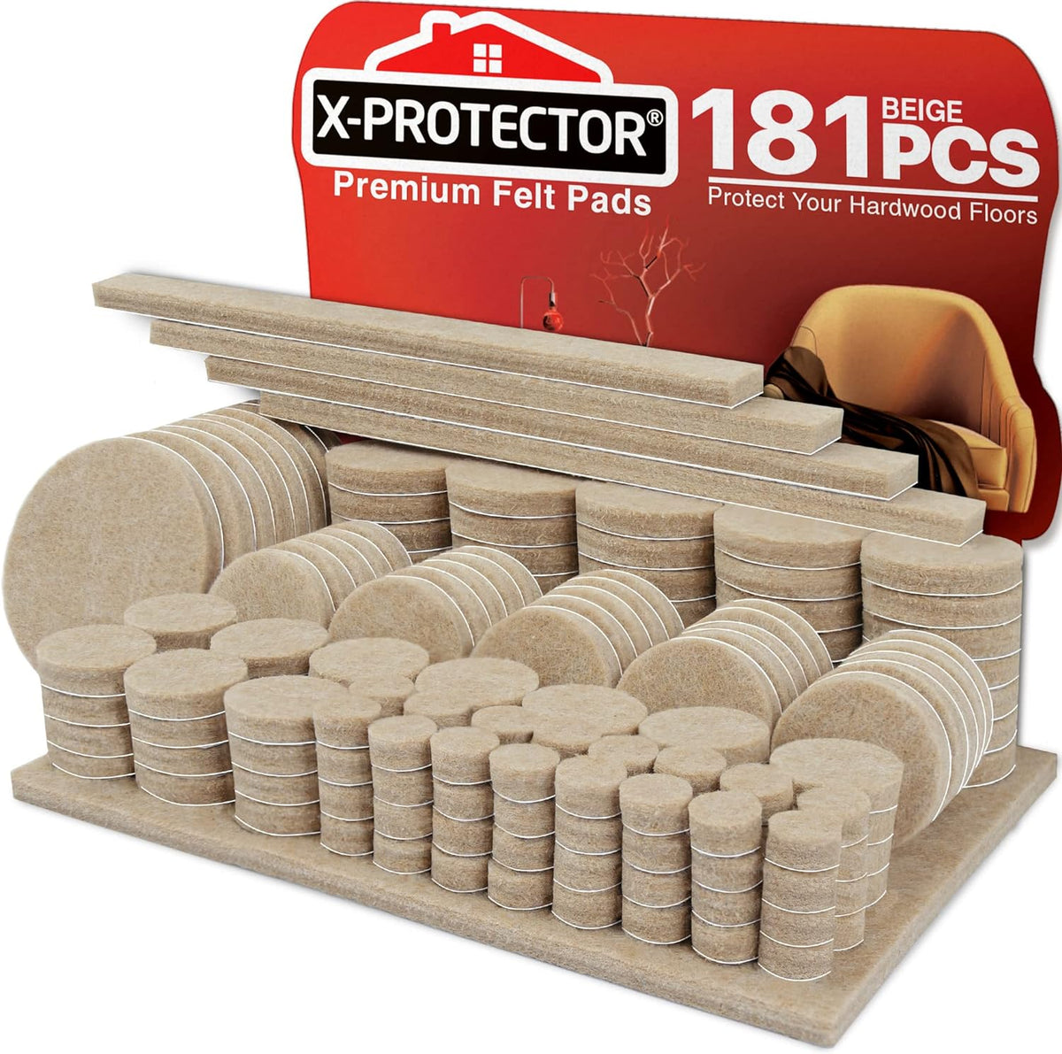 Felt Furniture Pads X-PROTECTOR 181 PCS Premium Furniture Pads - Felt Pads Furniture Feet Best Wood